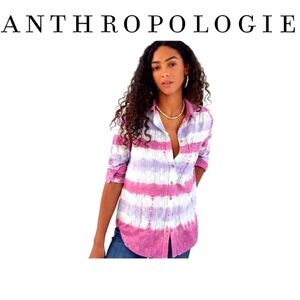 Anthropologie Pilcro XS Tie-Dye Cotton Button-Up Shirt Magenta Lilac Spring Top